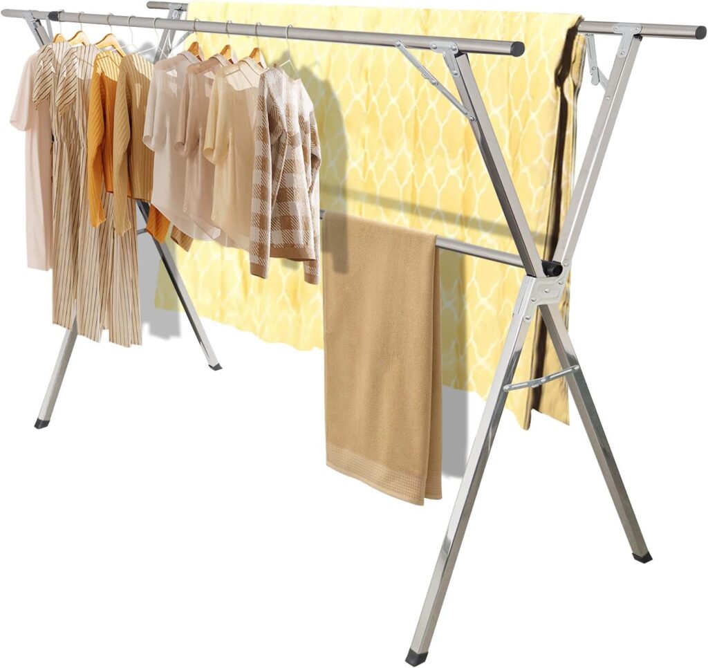 clothes drying on a foldable metal frame