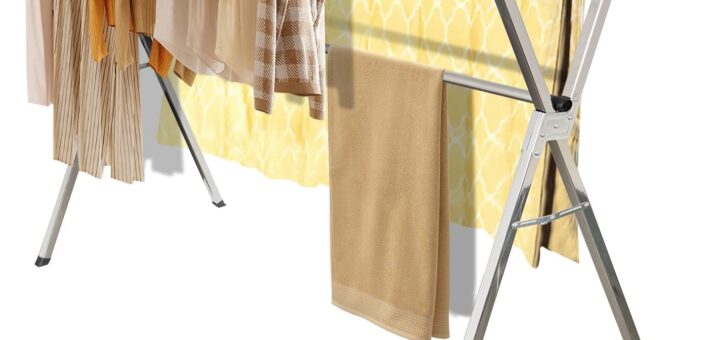 clothes drying on a foldable metal frame